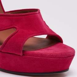 مملوكة مسبقًا Givenchy Fuchsia Suede Shark Tooth Ankle Strap Platform Sandals Size 40