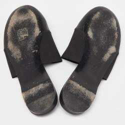 Pre Owned Givenchy Black Leather and Elastic Logo Flat Mules Size 36