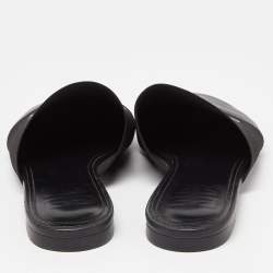 Pre Owned Givenchy Black Leather and Elastic Logo Flat Mules Size 36