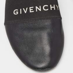 Pre Owned Givenchy Black Leather and Elastic Logo Flat Mules Size 36