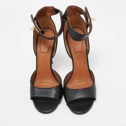 Givenchy Black Leather Shark Lock Sandals Size 38.5