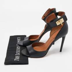 Givenchy Black Leather Shark Lock Sandals Size 38.5