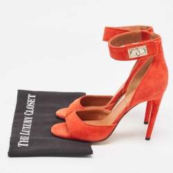 Givenchy Orange Suede Shark Lock  Ankle Strap Sandals Size 38