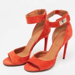 Givenchy Orange Suede Shark Lock  Ankle Strap Sandals Size 38