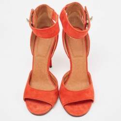 Givenchy Orange Suede Shark Lock  Ankle Strap Sandals Size 38