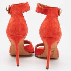 Givenchy Orange Suede Shark Lock  Ankle Strap Sandals Size 38