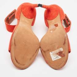 Givenchy Orange Suede Shark Lock  Ankle Strap Sandals Size 38