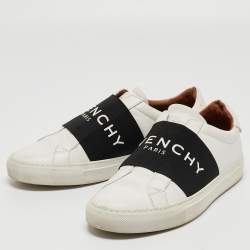 Pre Owned Givenchy White/Black Leather and Elastic Logo Sneakers Size 37