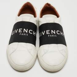 Pre Owned Givenchy White/Black Leather and Elastic Logo Sneakers Size 37