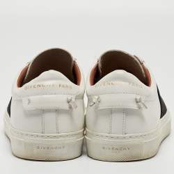 Pre Owned Givenchy White/Black Leather and Elastic Logo Sneakers Size 37