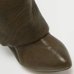 Pre Owned Givenchy Olive Green Leather Shark Lock Knee Length Boots Size 35