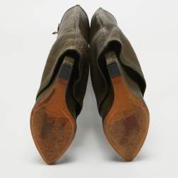 Pre Owned Givenchy Olive Green Leather Shark Lock Knee Length Boots Size 35