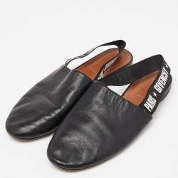 Pre Owned Givenchy Black Leather Rivington Slingback Flat Sandals Size 37