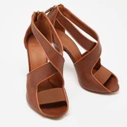 Givenchy Brown Textured Leather Cross Ankle Strap Sandals Size 37