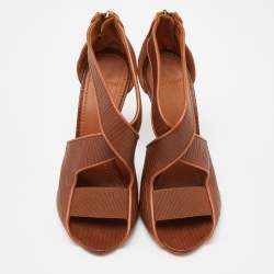 Givenchy Brown Textured Leather Cross Ankle Strap Sandals Size 37
