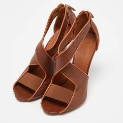 Givenchy Brown Textured Leather Cross Ankle Strap Sandals Size 37