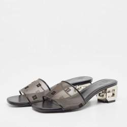 Givenchy Black Mesh and Leather Slides Size 38  