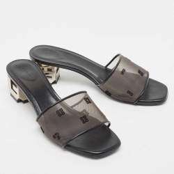 Givenchy Black Mesh and Leather Slides Size 38  