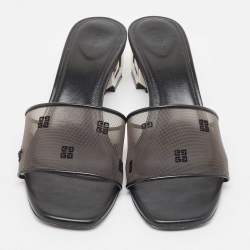 Givenchy Black Mesh and Leather Slides Size 38  