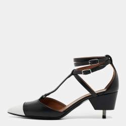 Givenchy Black/White Leather Pointed Toe Ankle Wrap Pumps Size 37