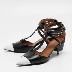 Givenchy Black/White Leather Pointed Toe Ankle Wrap Pumps Size 37
