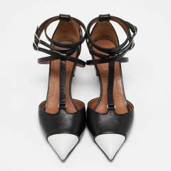 Givenchy Black/White Leather Pointed Toe Ankle Wrap Pumps Size 37