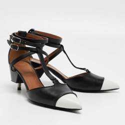 Givenchy Black/White Leather Pointed Toe Ankle Wrap Pumps Size 37