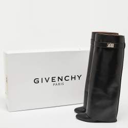 Givenchy Black Leather Shark Lock Knee Length Boots Size 36.5