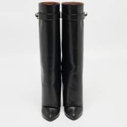 Givenchy Black Leather Shark Lock Knee Length Boots Size 36.5