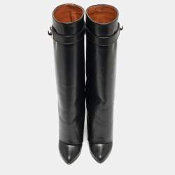 Givenchy Black Leather Shark Lock Knee Length Boots Size 36.5