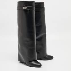 Givenchy Black Leather Shark Lock Knee Length Boots Size 36.5