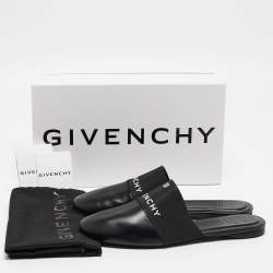 Pre Owned Givenchy Black Leather And Elastic Logo Flat Mules Size 41.5