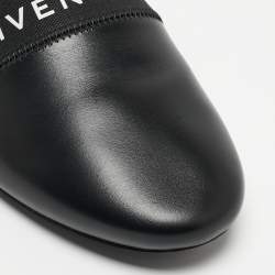 Pre Owned Givenchy Black Leather And Elastic Logo Flat Mules Size 41.5