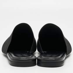 Pre Owned Givenchy Black Leather And Elastic Logo Flat Mules Size 41.5