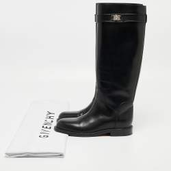 Pre Owned Givenchy Black Leather Shark Lock Knee Length Boots Size 38