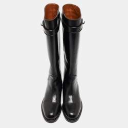 Pre Owned Givenchy Black Leather Shark Lock Knee Length Boots Size 38