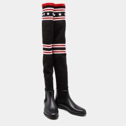 مملوكة مسبقًا Givenchy Black Knit Fabric and Rubber Over The Knee Boots Size 41