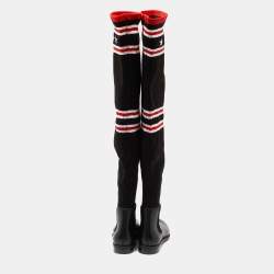 مملوكة مسبقًا Givenchy Black Knit Fabric and Rubber Over The Knee Boots Size 41