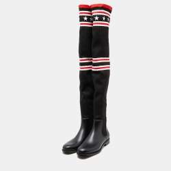 مملوكة م سبقًا Givenchy Black Knit Fabric and Rubber Over The Knee Boots Size 41