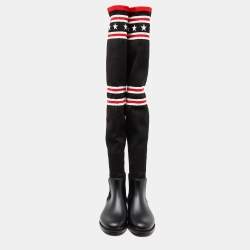 مملوكة مسبقًا Givenchy Black Knit Fabric and Rubber Over The Knee Boots Size 41