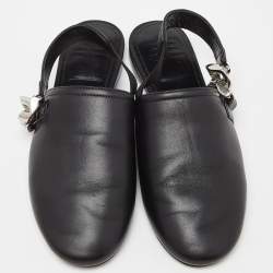Givenchy Black Leather G-Chain Slingback Flat Mules Size 35