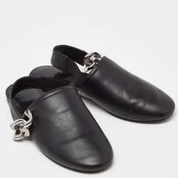 Givenchy Black Leather G-Chain Slingback Flat Mules Size 35