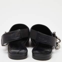 Givenchy Black Leather G-Chain Slingback Flat Mules Size 35