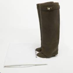 Pre Owned Givenchy Green Nubuck Leather Shark Lock Boots Size 35