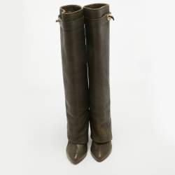 Pre Owned Givenchy Green Nubuck Leather Shark Lock Boots Size 35