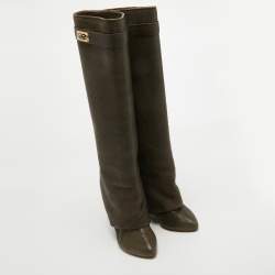 Pre Owned Givenchy Green Nubuck Leather Shark Lock Boots Size 35