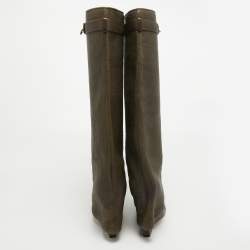 Pre Owned Givenchy Green Nubuck Leather Shark Lock Boots Size 35