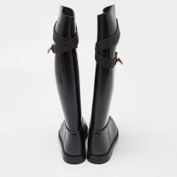 Pre Owned Givenchy Black Rubber Shark Lock Flat Knee Boots Size 39