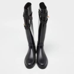 Pre Owned Givenchy Black Rubber Shark Lock Flat Knee Boots Size 39