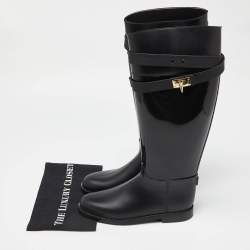 Pre Owned Givenchy Black Rubber Shark Lock Flat Knee Boots Size 39